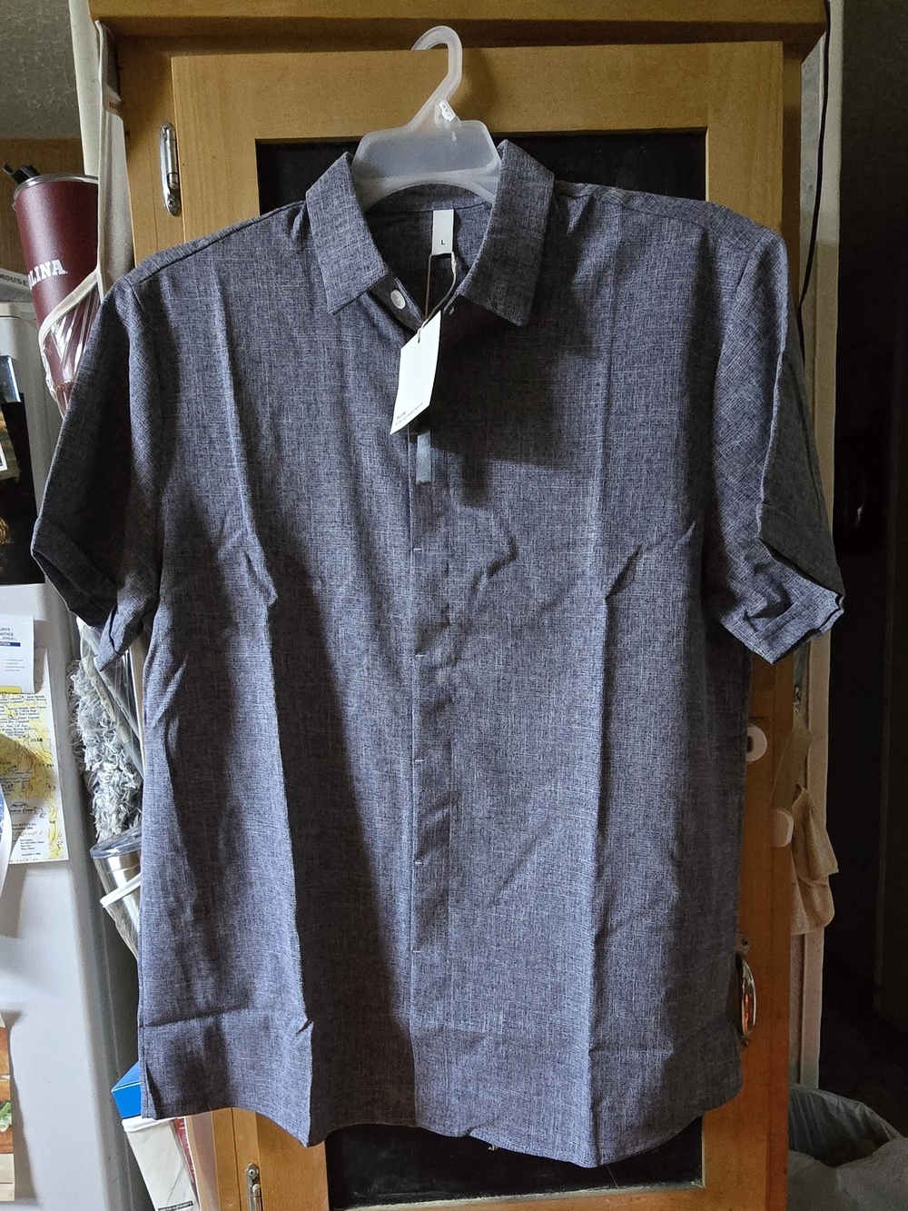 Men's Short-Sleeve Button-Down Shirt in Heather  Blue